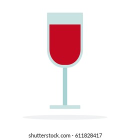 Glass of red wine flat material design isolated on white