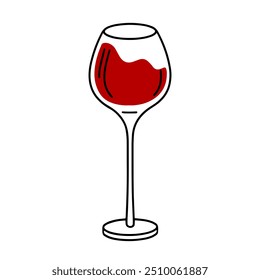 Glass of red wine isolated on white background. Vector illustration of alcoholic drink. Icon of wine glass