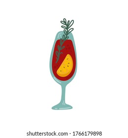 Glass of red wine. Isolated Vector illustration. Funny colored typography poster, apparel print design. Scandinavian nordic design for bar or interior or cover or textile or background.