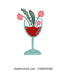 Glass of red wine. Isolated Vector illustration. Funny colored typography poster, apparel print design. Scandinavian nordic design for bar or interior or cover or textile or background.