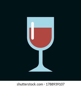 Glass of red wine on a dark background. An alcoholic drink made from grapes. Vector isolated icon. Illustration in a flat style.