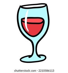 Glass of red wine on white background. For the menu, bar, restaurant, wine list. minimal. Cartoon illustration isolated.