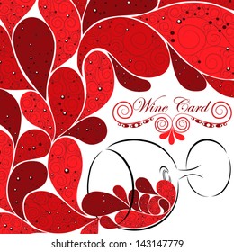 Glass with red wine and a pattern. Design of a wine list for restaurant