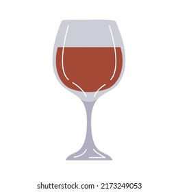 Glass of red wine. A pleasant alcoholic drink. Wine drink label, emblem for bar, restaurant. Flat vector illustration isolated on white background