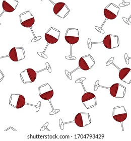 Glass Of Red Wine Seamless Pattern. Vector Illustration.