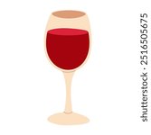 A glass of red wine is shown in a cartoon style. The wine is almost full, with only a small amount of space left in the glass