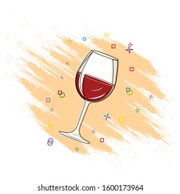 Glass glass with red wine in splash effect. Flat style isolated on white background for icons and emblems, design and decoration

