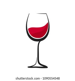 Glass of red wine with splash, hand drawing, wineglass logo icon, stock vector logo illustration