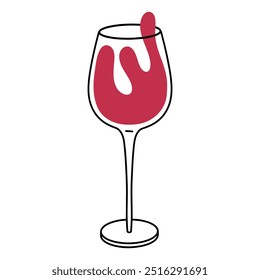 Glass of red wine with splash isolated on white background. Vector illustration of alcoholic drink. Icon of wine glass