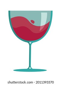 Glass of red wine. Stemware in cartoon style