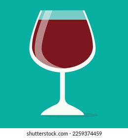 Glass of red wine. Stemware in cartoon style.