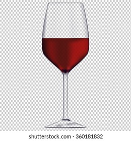 Glass of red wine Transparent .  Vector isolated on transparent background.