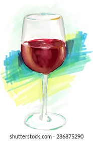 A glass of red wine, watercolour and marker drawing, scalable vector graphic