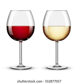 Glass of Red Wine and White Wine against White Background