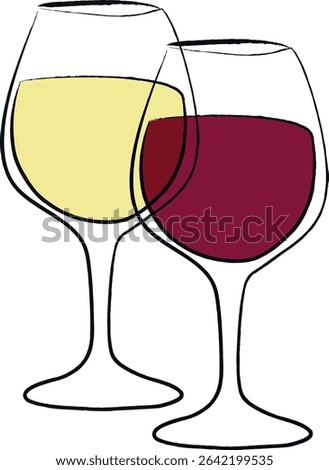 glass of red wine and glass of white wine, vector illustration with copy space for text	