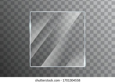 Glass with reflection effect in mockup vector. Acrylic and glass texture with glare. realistic mirror on transparent. window frame with glossy lights effect.