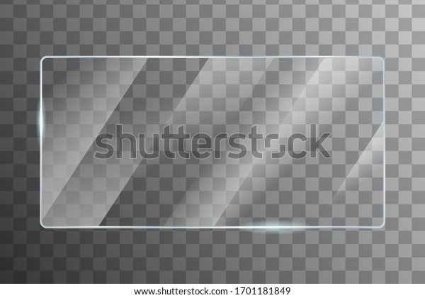 Glass with reflection effect in\
mockup vector. Acrylic and glass texture with glare. realistic\
mirror on transparent. window frame with glossy lights\
effect.