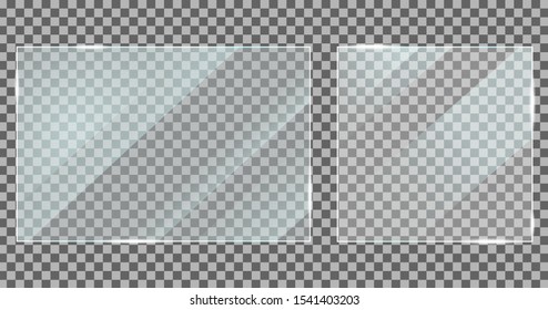 Glass with reflection in mockup style. Acrylic, plexiglass texture with glare. Digital screen window frame with glossy lights effect. Gloss plastic screen, realistic mirror on transparent. vector - Shutterstock ID 1541403203