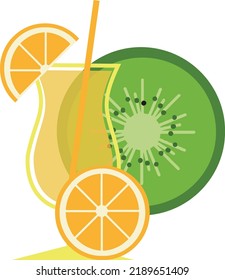 A glass of refreshing lemonade with orange slices, kiwi and straws. summer drink. Refreshing drink. Isolated vector flat illustration.