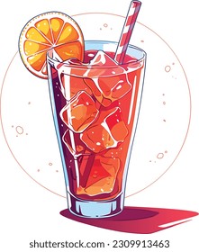 glass of refreshing soda-drink with a straw over white