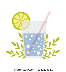 A glass of refreshing sparkling water with lime. Vector illustration of water with lime. Summer cocktail