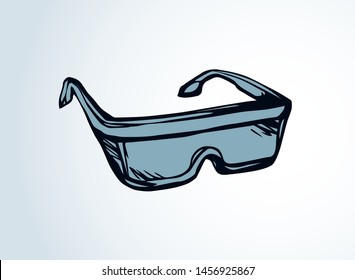 Glass repair cut ocular model design on white paper space for text. Uv sun guard lens sign. Line dark black ink hand drawn science lab gear object logo in art doodle modern cartoon style. Closeup view
