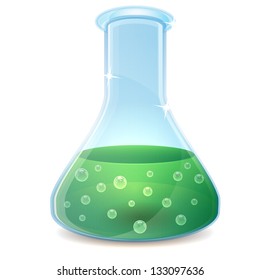 glass retort with the liquid of green color
