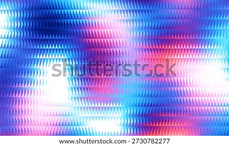 Glass ripple texture with dark gradient background and vivid pink, blue, and white light glowing. Futuristic distortion, moody abstract glow, reeded textured blur. Vector illustration