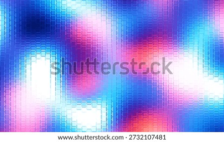 Glass ripple texture with dark gradient background and vivid pink, blue, and white light glowing. Futuristic distortion, moody abstract glow, reeded textured blur. Vector illustration