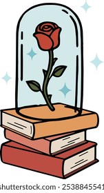 Glass rose book stack illustration 