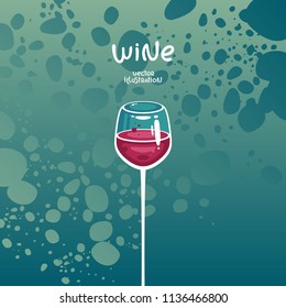 Glass of rose wine on turquoise gradient background. Vector illustration. Wine bar logo template, design for wine tasting invitation, menu and wine list.