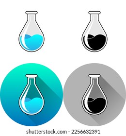 Glass Rotary Evaporating Flask Laboratory Equipment Icon, Set of Flat Long Shadow, Color, Black-White Silhouette, Line Art Logo Icon Symbol Isolated on White Background for Science Medical