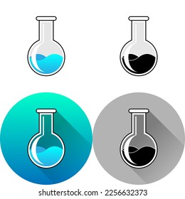 Icono de equipo de laboratorio de cartón inferior redondeado de vidrio, conjunto de sombra diagonal plana, color, silueta blanco-negro, símbolo de icono de logotipo de arte de línea aislado en fondo blanco para ciencia médica