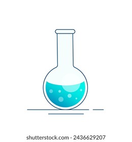 Glass round chemical flask with reagent. Modern flat design for chemistry, biotechnology, biology