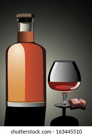 Glass of rum and bottle