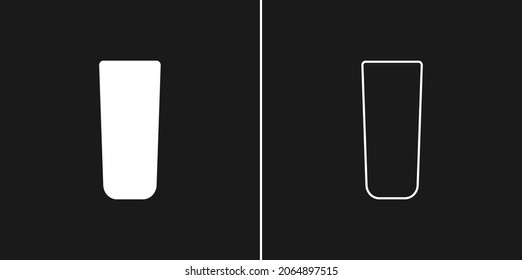 Ron de vidrio. Dos tipos de imágenes. Dibujo de línea de contorno en estilo plano. Gafas de vino de silueta sobre un fondo negro. Ilustración alcohólica de restaurante para el diseño de celebración. Icono de esquema de bebida. Vector.