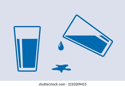 icono de vidrio y agua corriente. icono de vidrio inclinado. ilustración vectorial