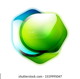 Glass safety, protection icon or banner for text. Shield badge background, color trasparent effect banner. Vector art of glossy arrow abstract icon with place for text
