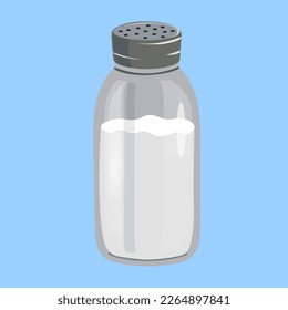 glass salt shaker with metal lid in flat style. salt container in vector. 