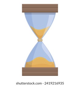 Glass sand timer icon cartoon vector. Waiting loading. Golden alarm design