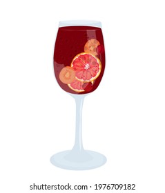 Glass of sangria vector stock illustration. Spanish summer drink made of fruit and wine. Wine glass on a leg for a restaurant or bar menu. Isolated on a white background.