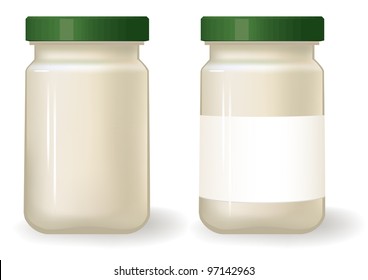 Glass sauce bottle template. Isolated on white. Empty label.