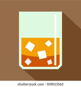 Glass of scotch whiskey and ice icon. Flat illustration of glass of scotch whiskey and ice vector icon for web isolated on coffee background