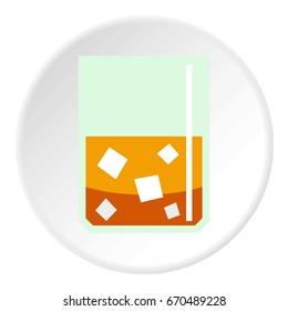Glass of scotch whiskey and ice icon in flat circle isolated vector illustration for web