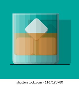 Glass of scotch whiskey and ice vector flat design.