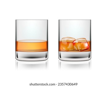 Glass Of Scotch Whiskey With And Without Ice. EPS10 Vector