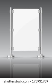  Glass screen with metal racks on a dark background with reflection