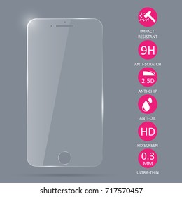 Glass screen protector for smartphone. Vector illustration.