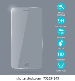 Glass Screen Protector For Smartphone. Vector Illustration.