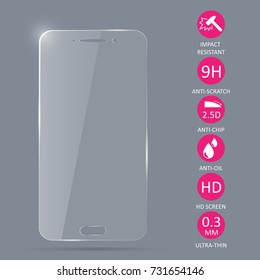 Glass screen protector for smartphone. Vector illustration.